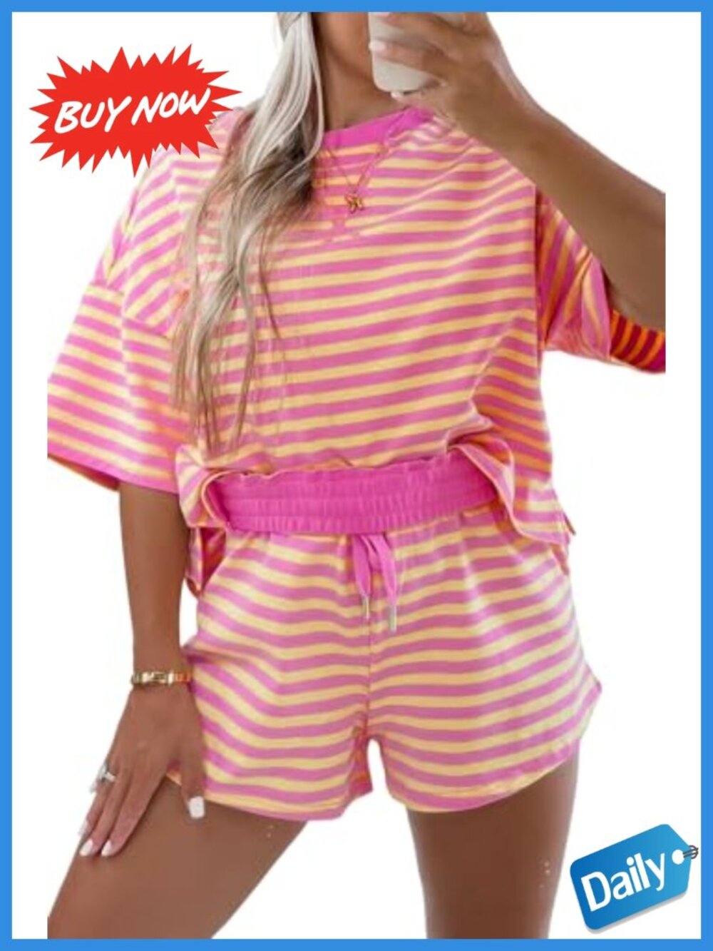 Women's 2 Piece Lounge Set Striped Short Sleeve Matching Outfit Cotton Spandex
